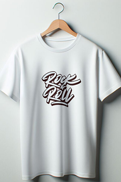 Vordevia Tricou alb oversize cu decolteu rotund cu imprimeu Rock & Roll