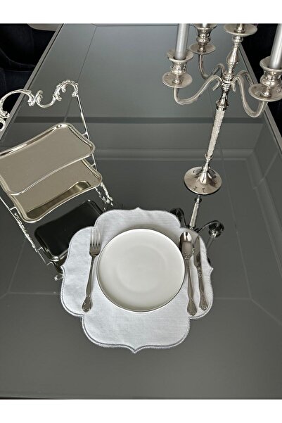 LİNDA MİA Στρογγυλό American Serivs Λινό Ύφασμα Ασημί 6 Τεμάχια