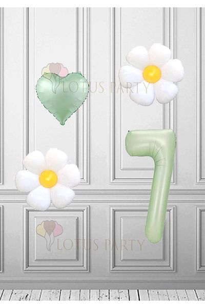 LOTUS PARTY Μπαλόνι με φύλλο μαργαρίτα με αριθμό 7 ετών Water Green - Προμήθειες γενεθλίων και πάρτι
