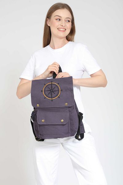 Street Bag Compass Embroidered Backpack for Daily Use - Travel and Camping School