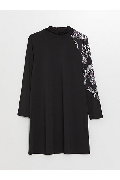 LC Waikiki Patterned Long Sleeve Stand Collar Women's Hijab Swimsuit