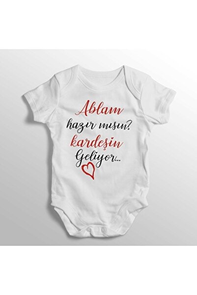 TUĞBABABY Ablam Hazır Mısın Kardeşin Geliyor Yazılı Baskılı Bebek Zıbını