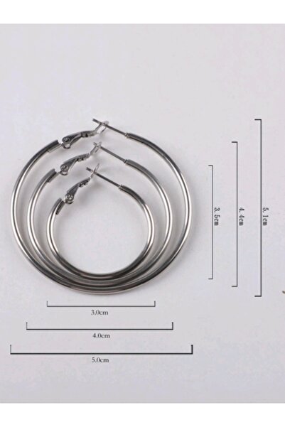 Shisa Jewel 3'lü paslanmaz çelik halka küpe seti 30/40/50 mm Gümüş, alerji yapmaz (72)