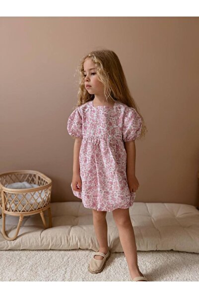 ZRA Balon Kol Çiçekli Elbise