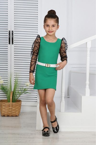 ixoskids club Κοριτσίστικο φόρεμα με λαιμόκοψη μακρυμάνικο φόρεμα αποφοίτησης-γενεθλίων-ειδικές περιστάσεις Minah- 06130009