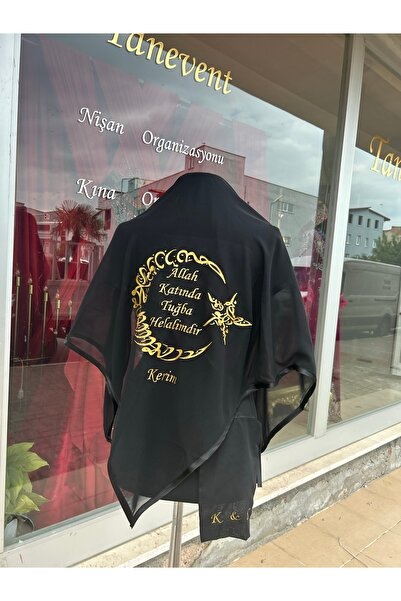 TAN EVENT Siyah Baskılı Omuz Örtüsü,İsimli Damat Omuz Örtüsü,Baskılı Damat Om...