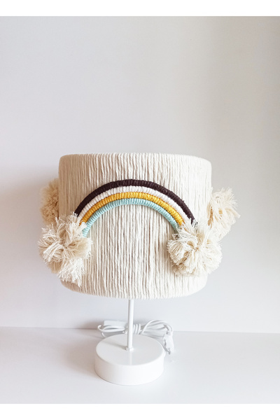 C&A&B KUZEY AVİZE Ecru Cylinder Macrame Rope Wrap Rainbow - Baby Boy and Children's Room Lampshade