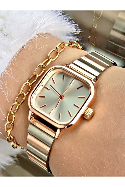 CAPTAİN POLO Luxury Square Minimal Design Women's Wrist Watch and Bracelet Gift