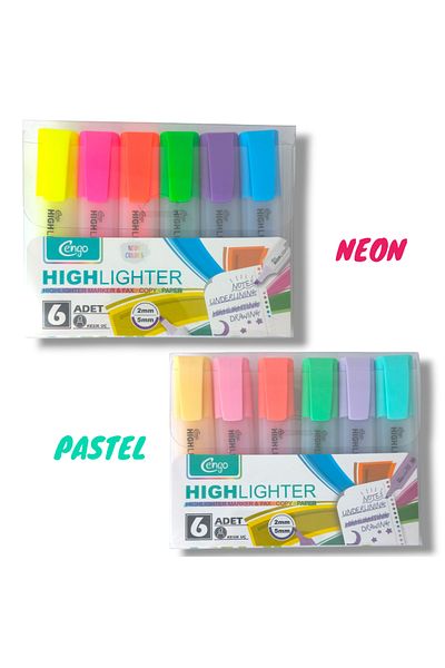 Maslak Çarşı Highlighter Pastel and Neon Colors 6+6 Set
