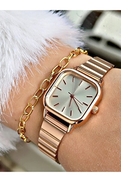 CAPTAİN POLO Luxury Square Minimal Design Women's Wrist Watch and Bracelet Gift