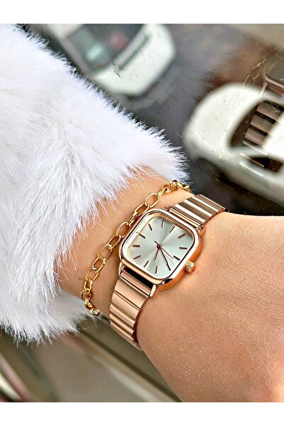 CAPTAİN POLO Luxury Square Minimal Design Women's Wrist Watch and Bracelet Gift