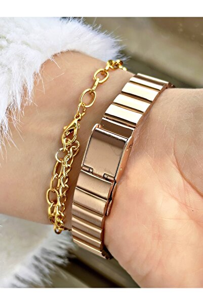 CAPTAİN POLO Luxury Square Minimal Design Women's Wrist Watch and Bracelet Gift