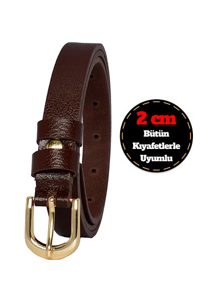 GoDeri 2cm Thin Dark Brown Women's Belt - 100% Genuine Leather, Color Buckle; Dress & Pants Belt