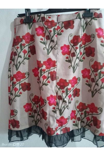 hoaryage Fusta de flanel cu model floral, lungime până la genunchi, cu centură