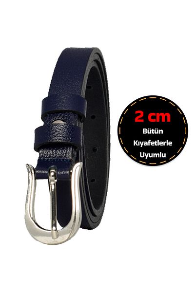 GoDeri 100% piele naturală, cu cataramă argintie, curea subțire de 2 cm bleumarin pentru femei; Centura de rochie, centura de pantaloni_atnl