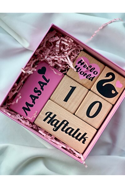 mogokids Pembe  kalpli siyah yazılı Anne bebek anı küpü bebek çekim aksesuarı...