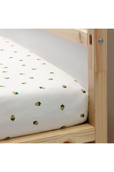 IKEA 90x200 cm White-Patterned Single Fitted Sheet - Acorn Pattern
