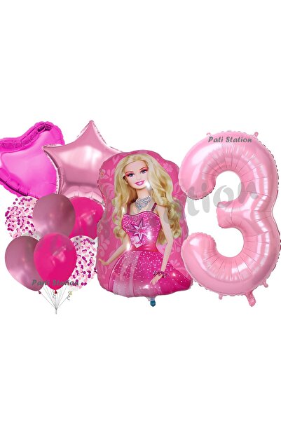 Parti Station 3 Yaş Balon Seti Konsept Parti Pembe Doğum Günü Balon Seti