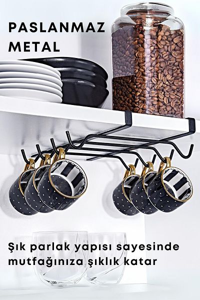 GRİMOR Life Black Stainless 8-Hook Metal Cup Hanger - Kitchen