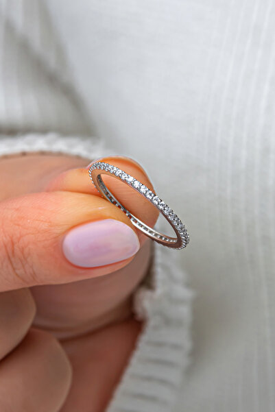 Nereze 925 Ayar Gümüş Rodyum Kaplama Tek Sıra Tamtur Yüzük