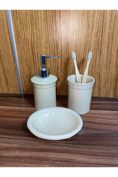 RED SERAMİK Ceramic Dara Collection - 3 Piece Glitter Beige Bathroom Set