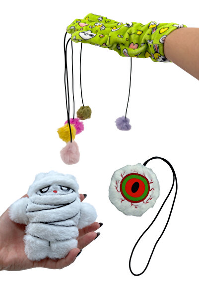 Miyav Kedi Aktivite Oyuncak Seti 3 Adet Kedi Oyuncağı Ponponlu Eldiven Lastik...