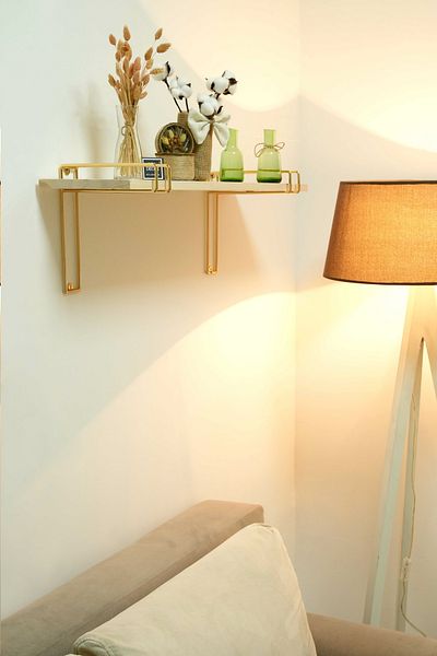 mba decor metal bending art Gold Footed Solid Natural Wood Gold Plated Wall Shelf Bookcase Organizer Large Size 80X20