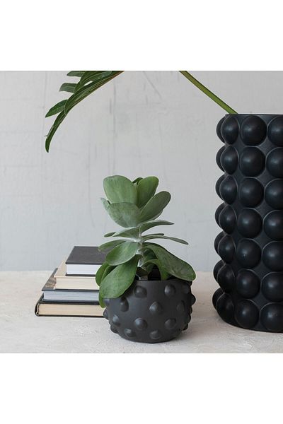 Warm Design Black Flower Pot and Vase - Embossed Design