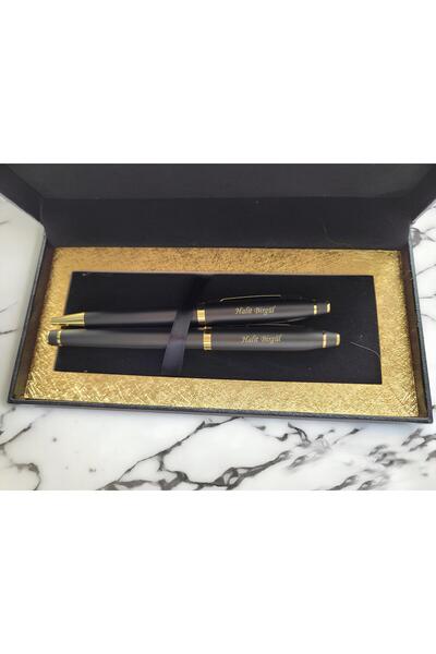 İsme Kişiye Özel Metal Gold Roller Ve Çevirmeli Kalem Seti