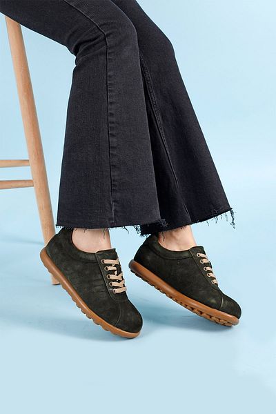 Getcho Lovisa Women's Genuine Suede Leather Khaki Casual Shoes