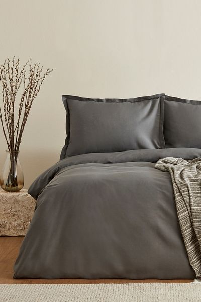 Karaca Home Weena Gray Double Crepe Duvet Cover and Jacquard Pique Set