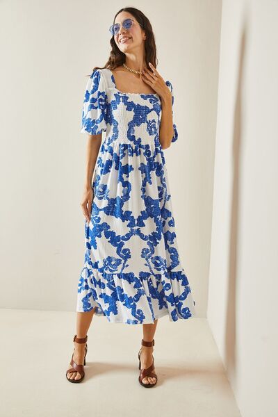 XHAN Modrá vzorovaná sukně Detailní sukně Nabírané pletené šaty 5YXK6-48509-12