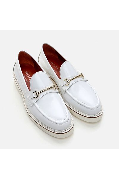 Hotiç Loafer de damă alb din piele naturală