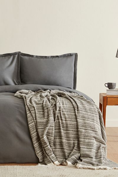 Karaca Home Weena Gray Double Crepe Duvet Cover and Jacquard Pique Set