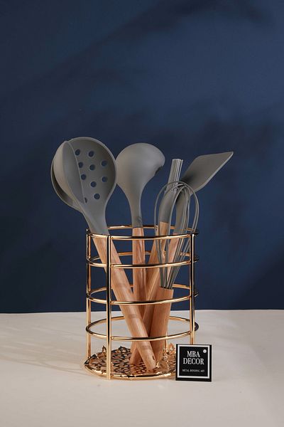 mba decor metal bending art 15x18cm Μεγάλο Μέγεθος Χρυσό Μεταλλικό Σκεπάστριο και Μαχαιροπήρουνα Organizer - Επιτραπέζια σκεύη και διακόσμηση κουζίνας