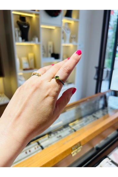Luna Zebercet (Peridot) Doğal Taşlı Minimal Gümüş Yüzük