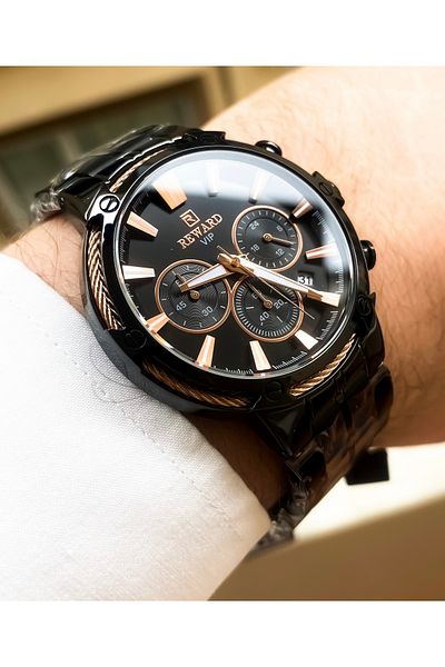 Reward Black Steel Original Men's Wristwatch + Wristband Combination