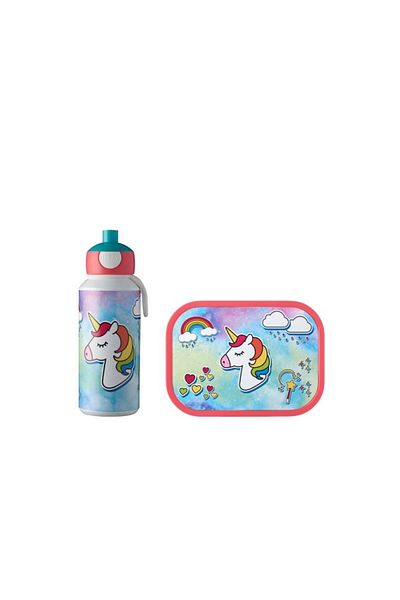 Mepal Lunch Set Campus Drink Bottle Nutrition Set (Pop-Up Drink Bottle and Lunch Box) - Unicorn