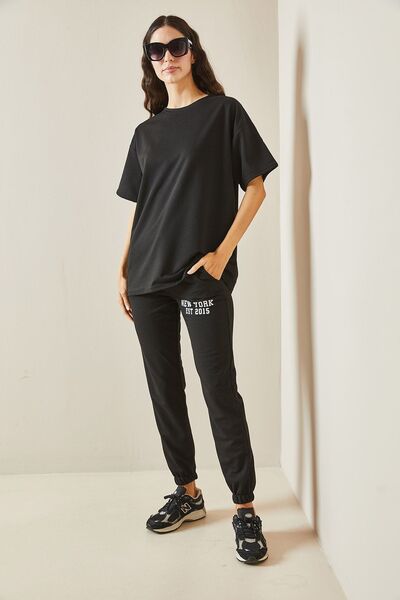 XHAN Black Back Printed Oversize Tracksuit Set 5YXK8-48487-02