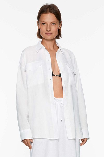 Oysho 100% Linen Long-Sleeved Utility Shirt