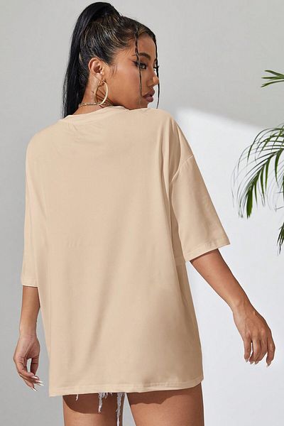 MODAGEN Μπλουζάκι Unisex Beige με λαιμόκοψη Sunny Printed Oversize