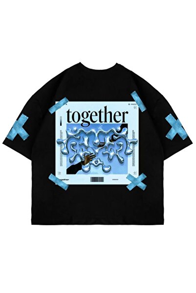 Bak Moda Together Back Printed Oversize Unisex Μαύρο Tshirt