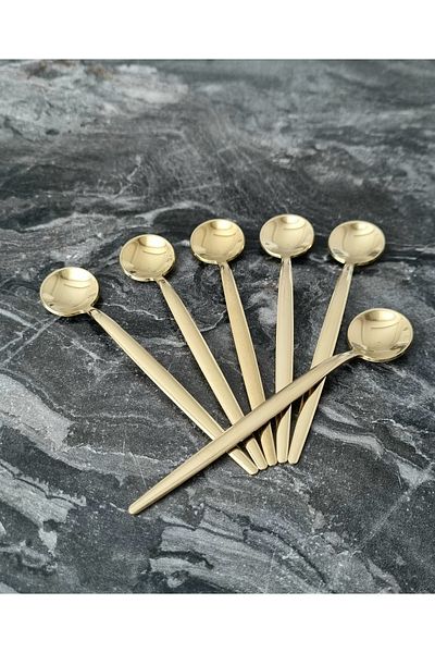 stilsenin34 12Pcs Gold Teaspoon Coffee Ice Cream Dessert Cake Sugar Spoon Set Round