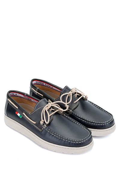 Tamer Tanca Men's Genuine Leather Navy Blue/Green Casual Shoes