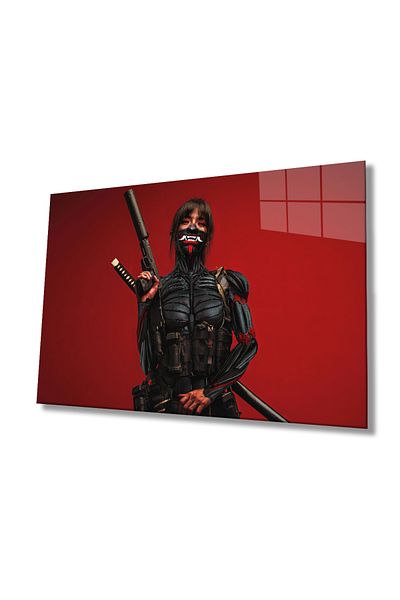 Rosyvien Portrait of Warrior Samurai Girl Glass Painting, Home Office Abstract Wall Decor, Gift, Unbreakable Tempered Glass