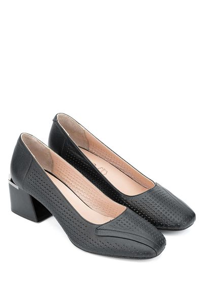 Tamer Tanca Women's Genuine Leather Black Leather Heeled Shoes