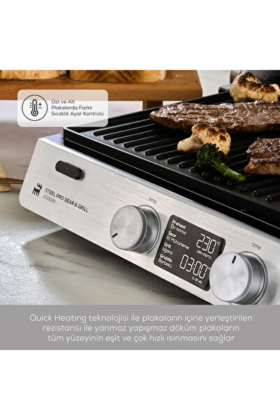 Karaca Inox Digital Display Timer Fireproof Non-Stick Pro Grill and Toaster 2000W