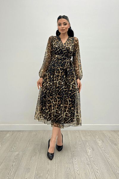 giyimmasalı Μίντι Φόρεμα από ύφασμα με V λαιμόκοψη - LEOPARD