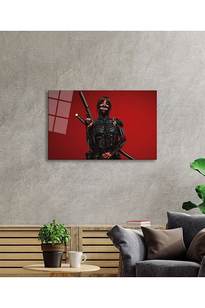 Rosyvien Portrait of Warrior Samurai Girl Glass Painting, Home Office Abstract Wall Decor, Gift, Unbreakable Tempered Glass