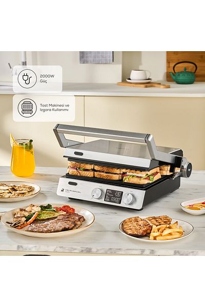 Karaca Inox Digital Display Timer Fireproof Non-Stick Pro Grill and Toaster 2000W